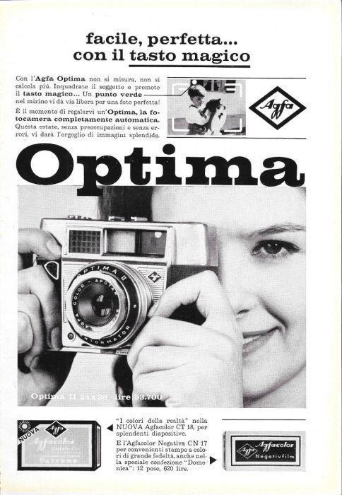 Agfa Optima. La fotocamera completamente automatica. Advertising 1962 - copertina