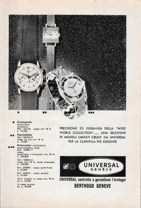 Universal Genève, controlla e garantisce l'orologio Berthoud Genève. Advertising 1963 - copertina