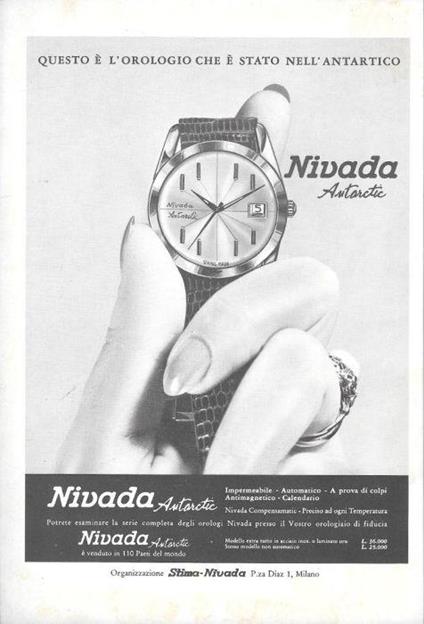 Nivada Antartic. L'Orologio che è stato nell'Antartico. Advertising 1963 - copertina