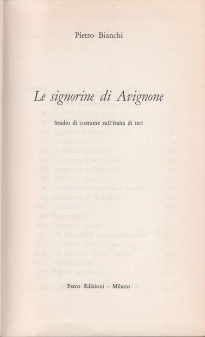 Le signorine di Avignone. Studio di costume sull'Italia di ieri - Pietro Bianchi - Pietro Bianchi - copertina