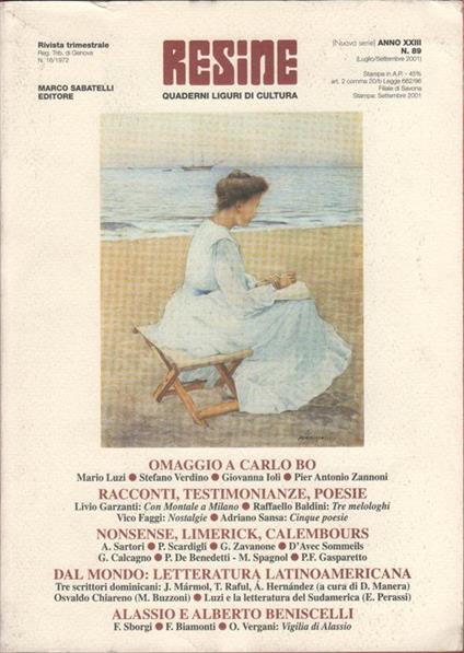 Resine. Quaderni liguri di cultura. n. 89. Luglio-Settembre 2001 - copertina