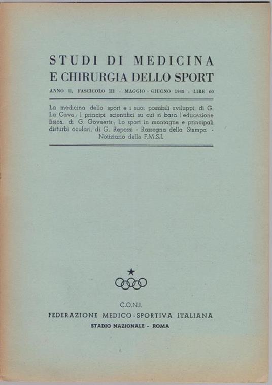 Studi di Medicina e Chirurgia dello Sport Anno II Fascicolo III Maggio Giugno 1948 - copertina