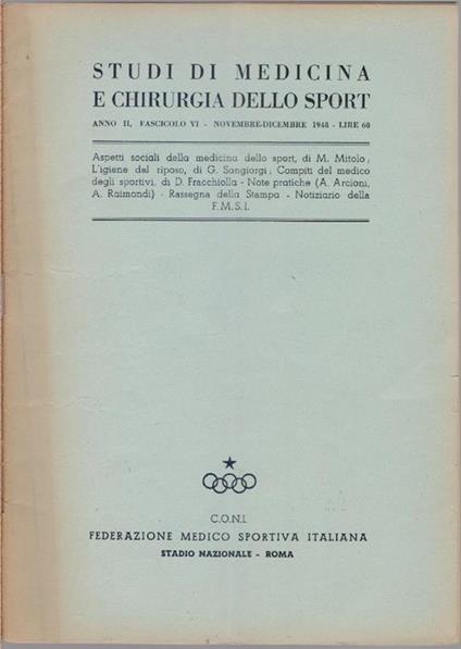 Studi di Medicina e Chirurgia dello Sport Anno II Fascicolo VI- Novembre Dicembre 1948 - copertina