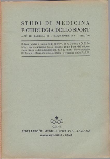 Studi di Medicina e Chirurgia dello Sport Anno III Fascicolo II- Marzo Aprile 1949 - copertina