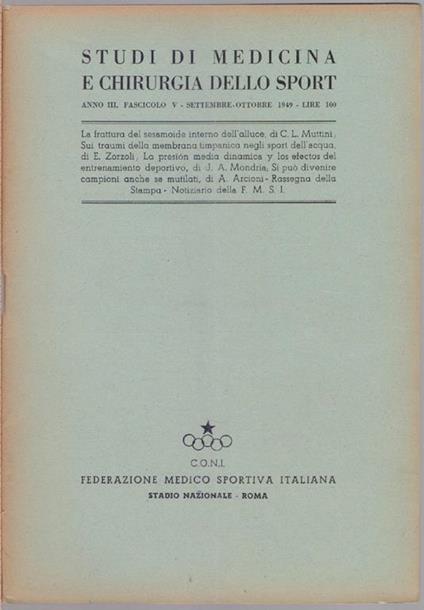 Studi di Medicina e Chirurgia dello Sport Anno III Fascicolo V - Settembre Ottobre 1949 - copertina