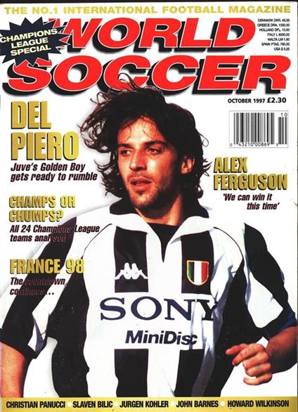 World Soccer. 1997 october. Del Piero, Alex Ferguson, France 98 - copertina
