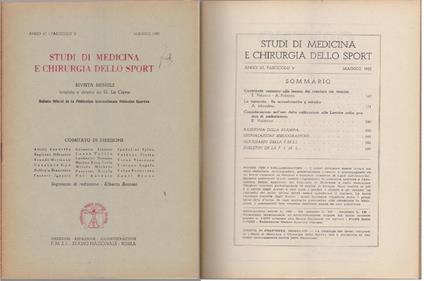 Studi di Medicina e Chirurgia dello Sport Anno VI Fascicolo V- Maggio 1952 - copertina