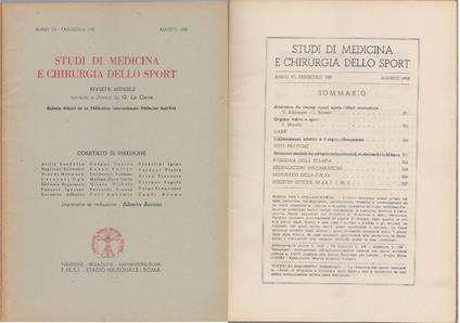 Studi di Medicina e Chirurgia dello Sport Anno VI Fascicolo VI - Agosto 1952 - copertina
