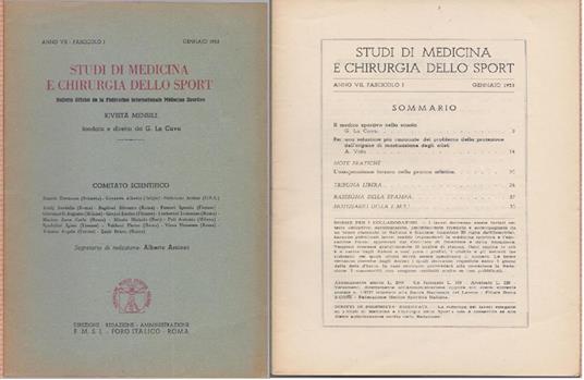 Studi di Medicina e Chirurgia dello Sport Anno VII Fascicolo I - Genaio 1953 - copertina