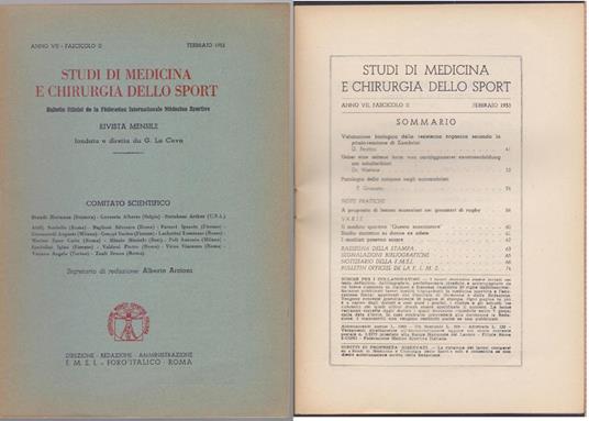 Studi di Medicina e Chirurgia dello Sport Anno VII Fascicolo II - Febbraio 1953 - copertina