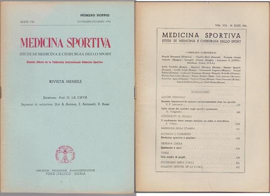 Studi di Medicina e Chirurgia dello Sport Anno VIII Fascicolo XI XII - Novembre Dicembre 1954 - copertina