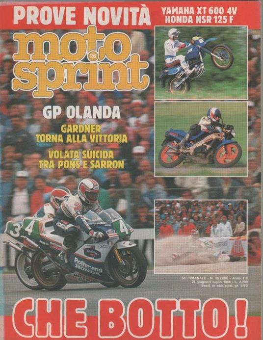 Moto sprint. n. 26 - 1988. GP Olanda, Yamaha XT 600 4V Honda NSR 125 F - copertina