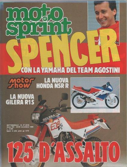 Moto sprint. n. 47 - 1988. Spencer con la Yamaha del Team Agostini 125 d'assalto - copertina
