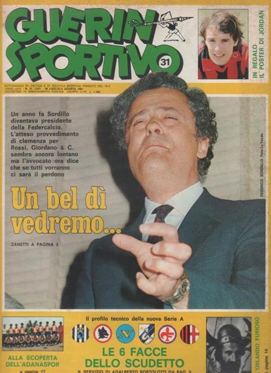 Guerin Sportivo n. 31. 1981. Doppia pagina centrale poster di Jordan (Milan) - copertina