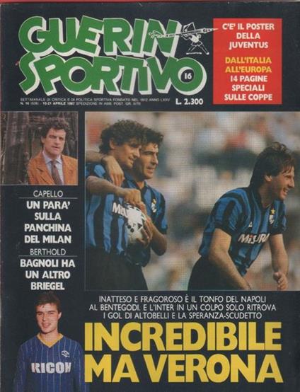 Guerin Sportivo n. 16. 1987. Doppia pagina centrale Juve - copertina
