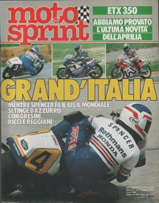 Moto sprint. n. 23- 1985. Grand'Italia: Gresini, Ricci e Reggiani - copertina