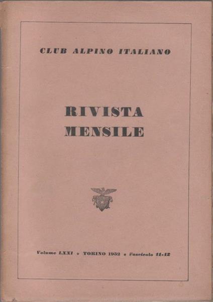 Club Alpino Italiano. Rivista mensile. vol. LXXI. 1952 n. 11/12 - copertina