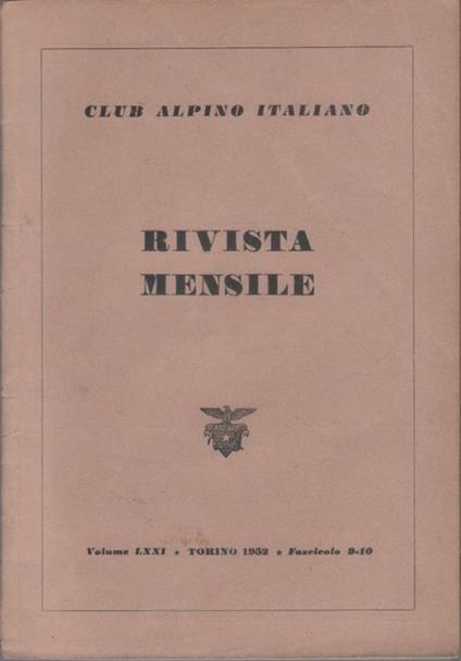 Club Alpino Italiano. Rivista mensile. vol. LXXI. 1952 n. 9/10 - copertina