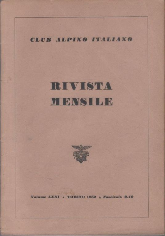 Club Alpino Italiano. Rivista mensile. vol. LXXI. 1952 n. 9/10 - copertina