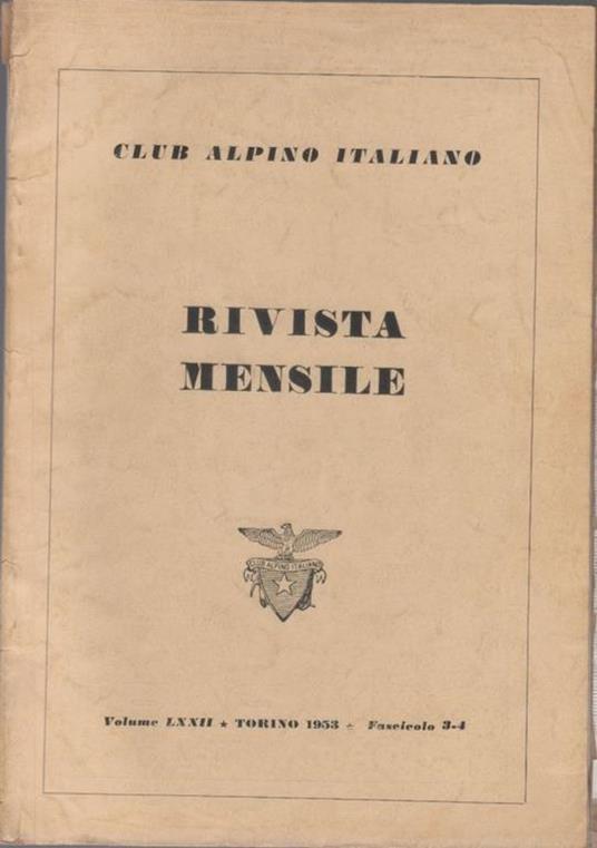 Club Alpino Italiano. Rivista mensile. vol. LXXII. 1953 n. 3/4 - copertina