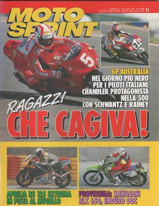 Moto sprint. n. 13- 1993. Aprilia RS 125 Extrema Kawasaki KLX 650 - copertina