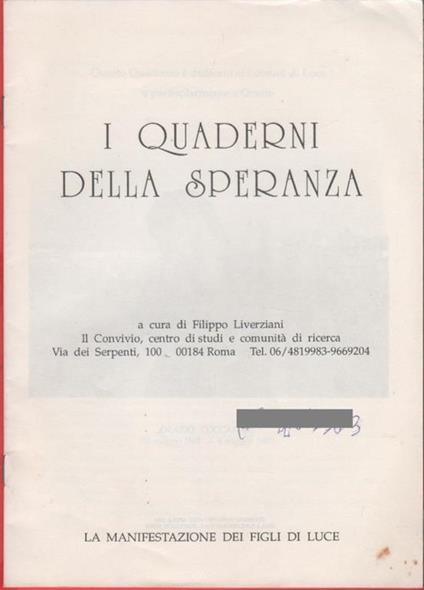 I quaderni della speranza. n. 4, 1992 - copertina