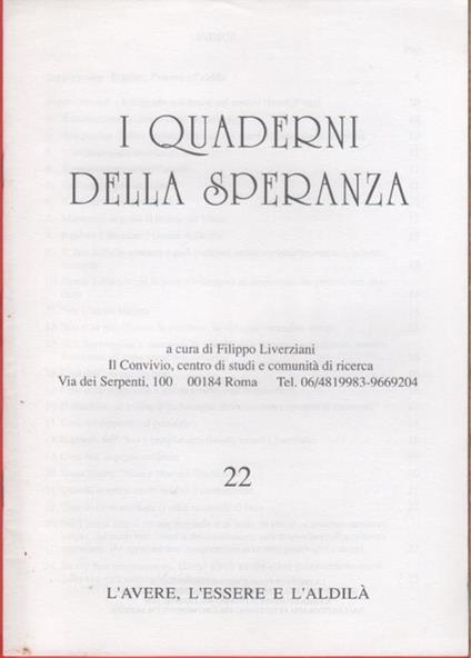 I quaderni della speranza. n. 22, 1999 - copertina