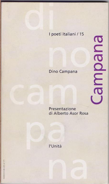Dino Campana - Presentazione di Alberto Asor Rosa - copertina