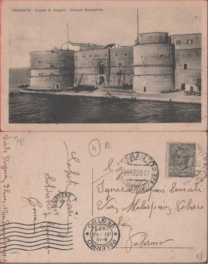 Taranto. Castel S. Angelo. Canale Navigabile. Viaggiata 1923 - copertina