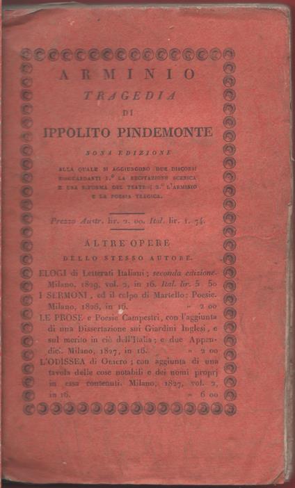 Arminio tragedia di Ippolito Pindemonte - Ippolito Pindemonte - copertina