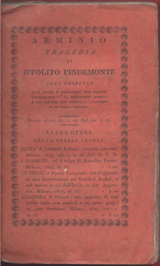 Arminio tragedia di Ippolito Pindemonte - Ippolito Pindemonte - copertina