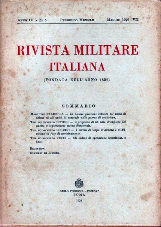 Rivista Militare Italiana. Anno III n. 5. Maggio 1929 - copertina