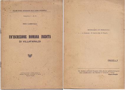 Un'iscrizione romana inedita di Villafaraldi - Nino Lamboglia - Nino Lamboglia - copertina