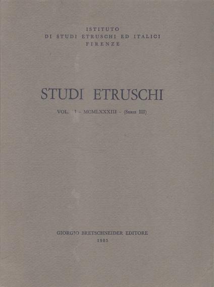 Studi Etruschi. Vol. LI. 1983 (Serie III) - copertina