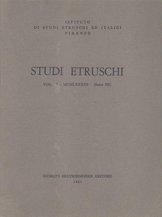Studi Etruschi. Vol. LI. 1983 (Serie III) - copertina