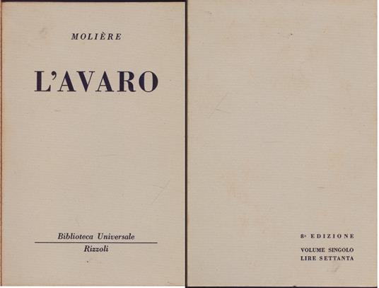 L' avaro ( 239 B.U.R.) - Moliere - Molière - copertina