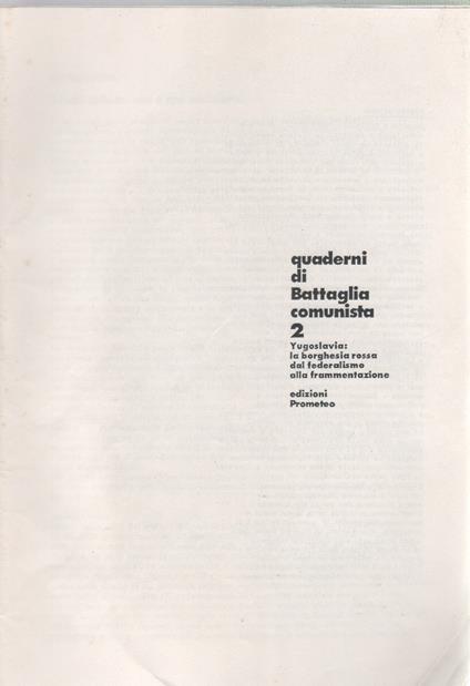 Yugoslavia: la borghesia rossa dal federalismo alla frammentazione - copertina