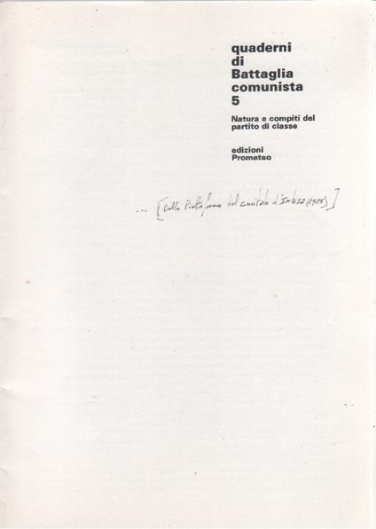 Natura e compiti del partito di classe - copertina