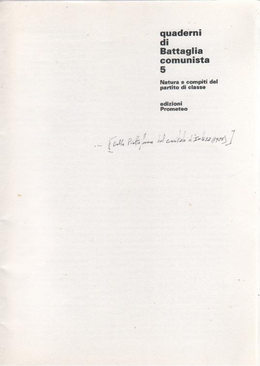 Natura e compiti del partito di classe - copertina