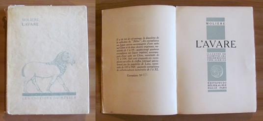 L' AVARE. 1931 - ill. Theo SCHMIED - Tirat. Limitata - Molière - copertina