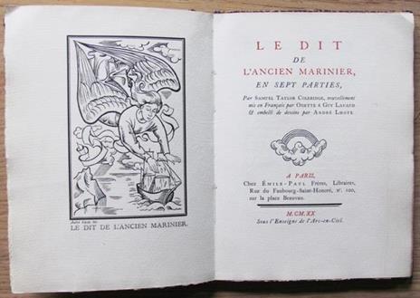 Le Dit De L'ancien Marinier En Sept Parties. Ed. Lib. Emile-Paul Frères, 1920 - Samuel T. Coleridge - 5