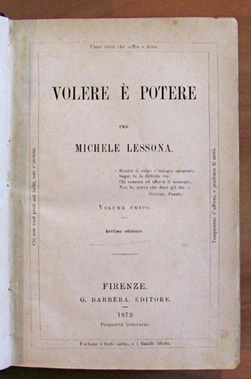 Volere E' Potere - Michele Lessona - copertina