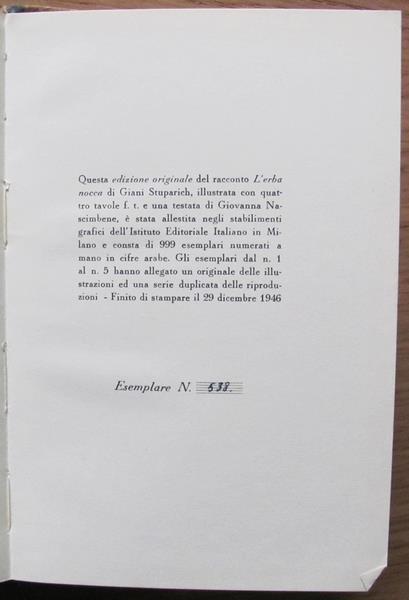 L' Erba Nocca. Ist. Edit. Italiano, I Ed. 1946 - Giani Stuparich - 2