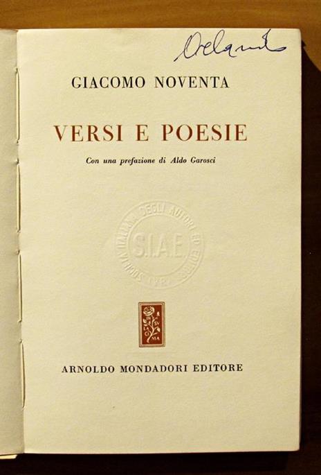 Versi E Poesie. Collana I Poeti Dello Specchio - Giacomo Noventa - 3