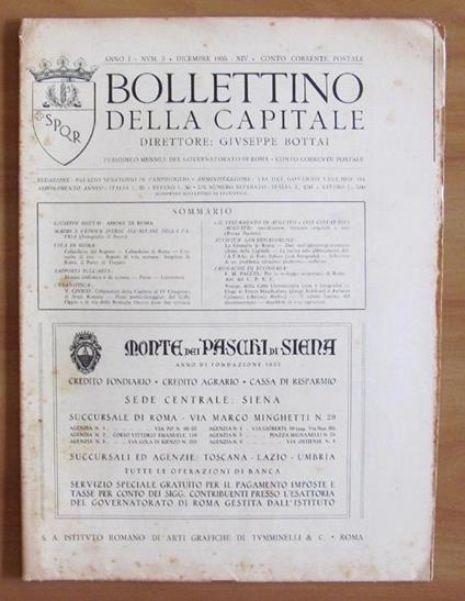Bollettino Della Capitale. Anno I N.3 1935. Direttore Bottai Di: Governatorato Di Roma - copertina