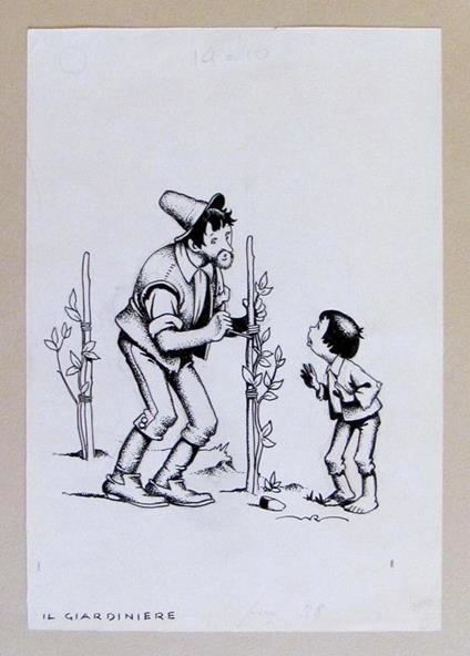 Tavola originale in china di NICO ROSSO - IL GIARDINIERE - 1940 ca. - Firmata - copertina