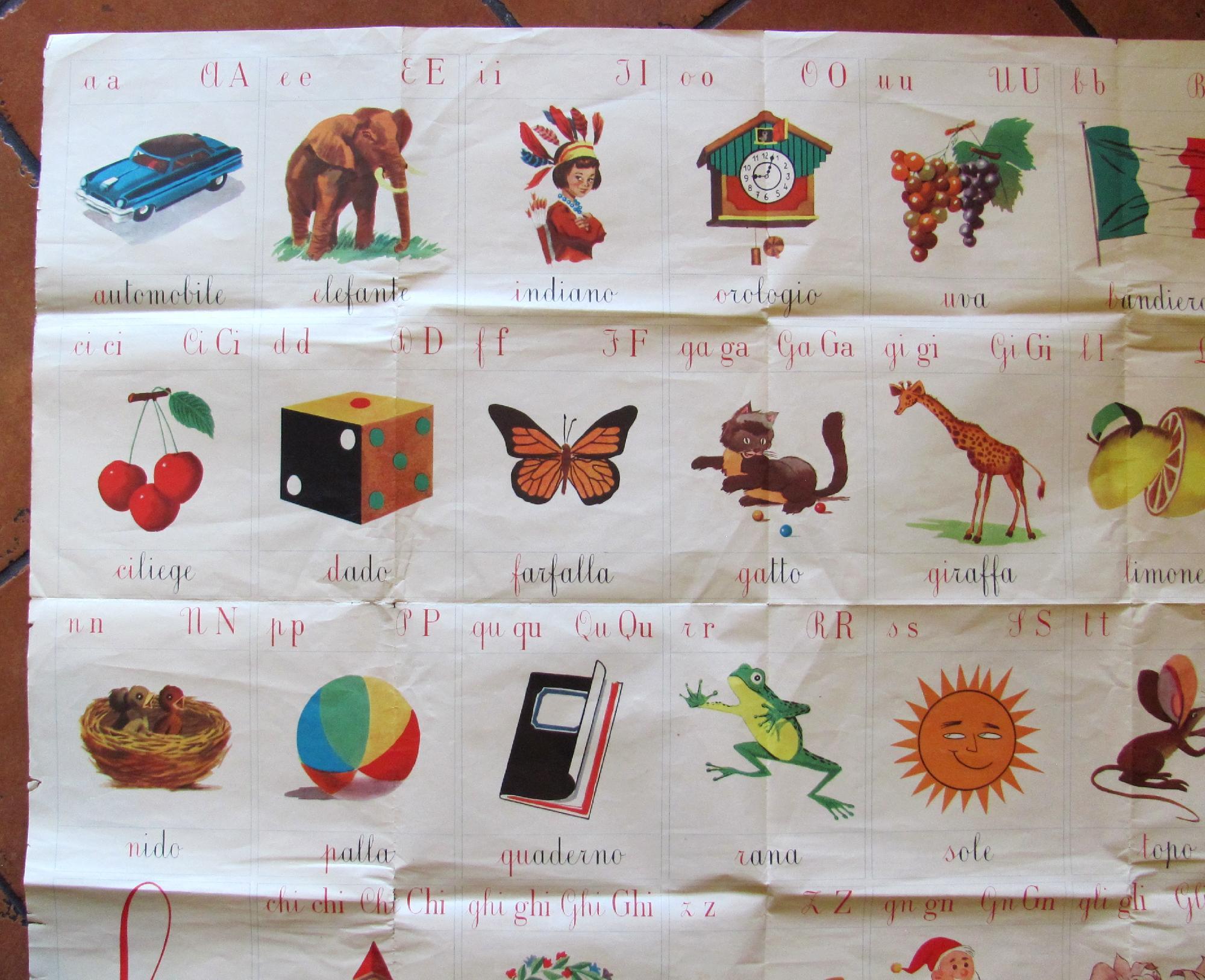 Grande Manifesto Scolastico ABBECEDARIO - anni '50 - 105x85 - RARO