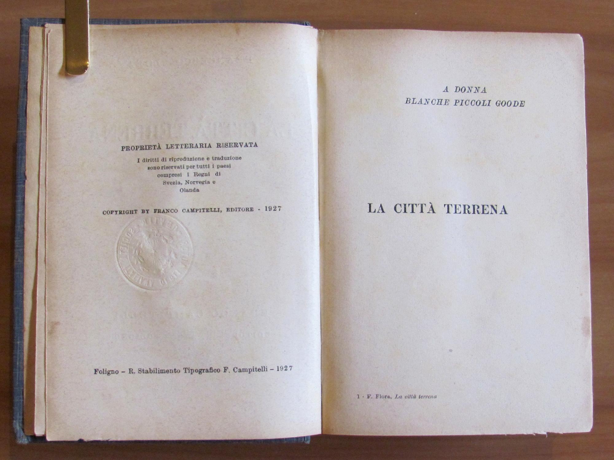 La Città Terrena - Romanzo, I Edizione 1927