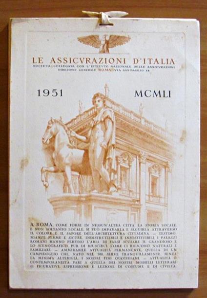 Le ASSICURAZIONI D'ITALIA - Calendario 1951 - Rodolfo De Mattei - copertina