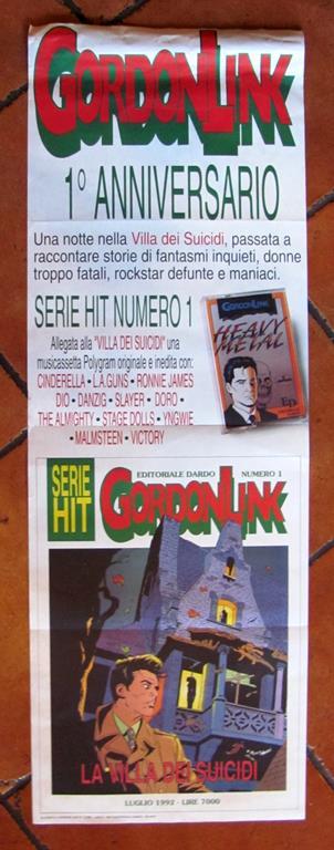 Gordon Link - 1° Anniversario - La Villa Dei Suicidi, 1992 - Locandina Pubblicitaria 34X100 - copertina